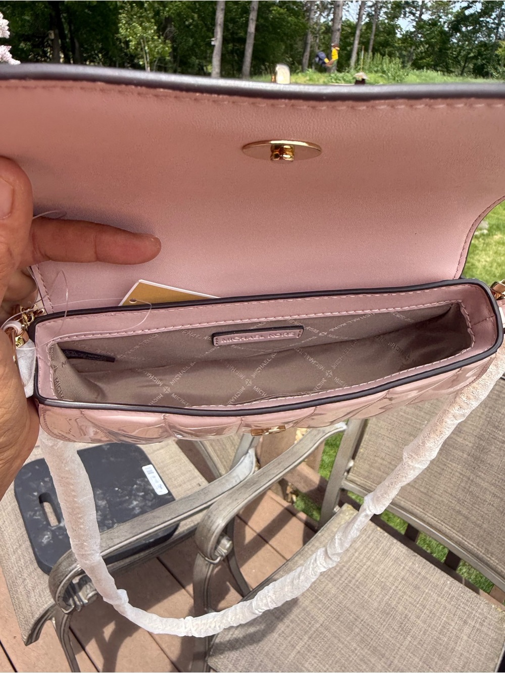 NWT Michael Kors Mila Small Pale Pink Patent Convertible Crossbody Bag - Picture 7 of 8